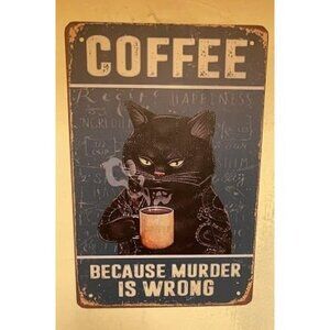New Retro Cat Coffee Metal Sign Vintage Kitchen Signs Wall Decor